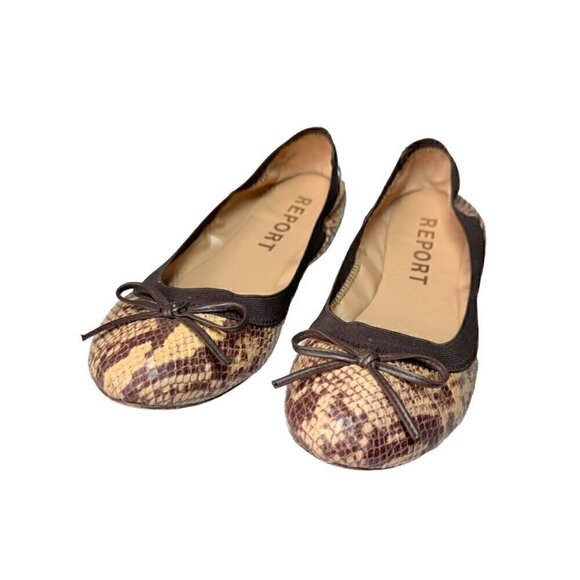Report Brown Snake Print Leather Ballet Flats Women's Sz. 10 Animal Print - Picture 6 of 12